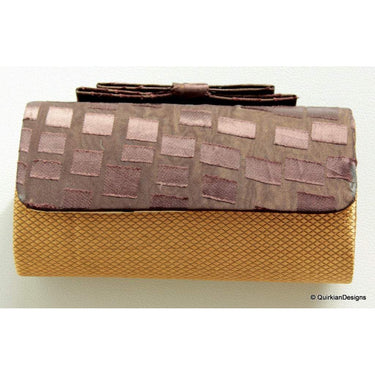 Wedding Party Clutch, Hard Body Purse, Brown And Copper Bronze Fabric Purse